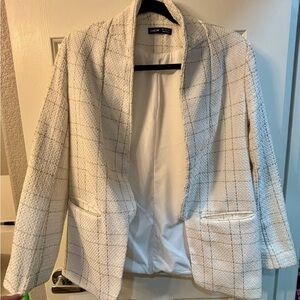 SHEIN White and Gray Blazer with Classic Notched Lapels